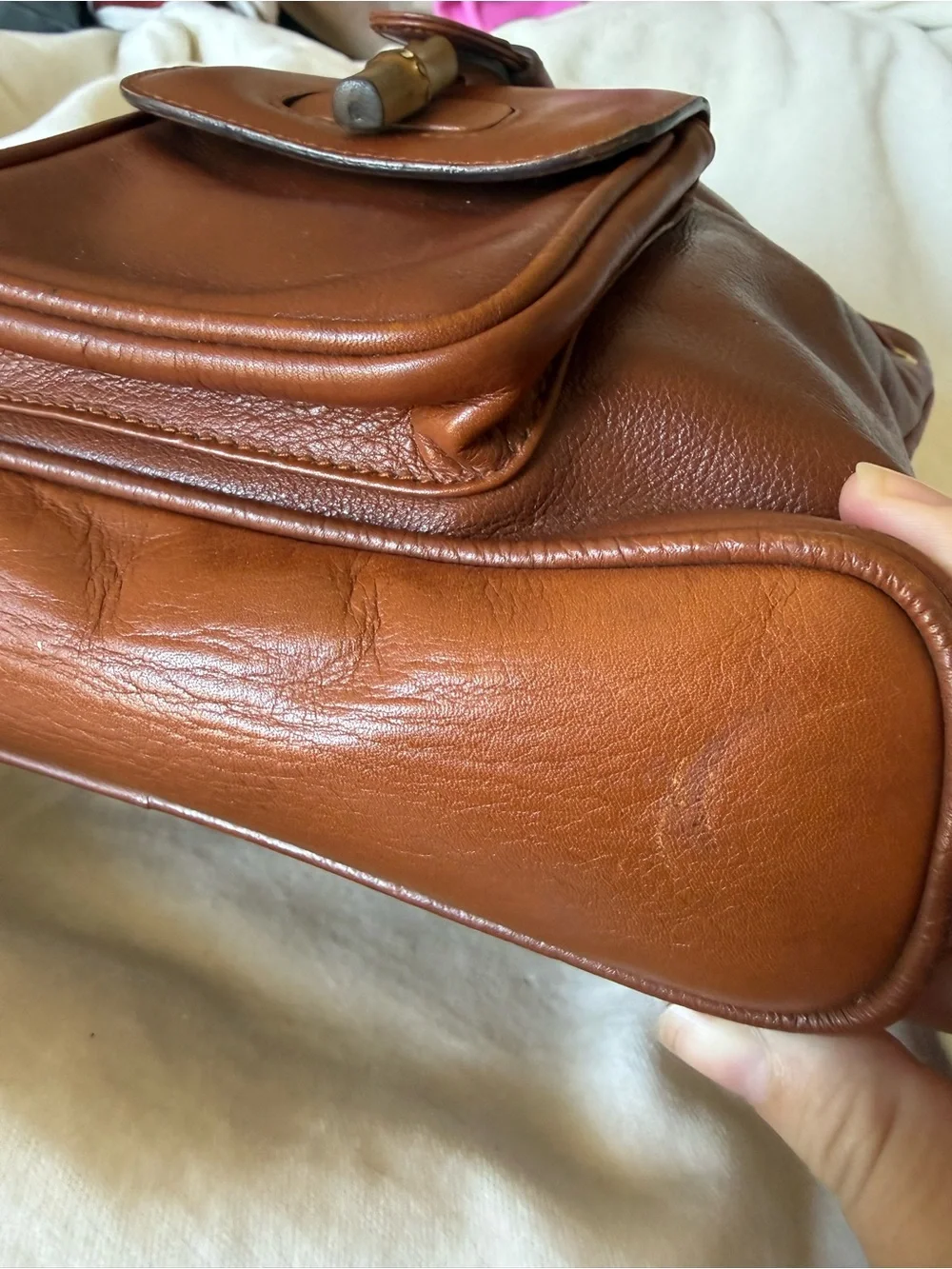 GUCCI leather backpack with gold and bamboo handle